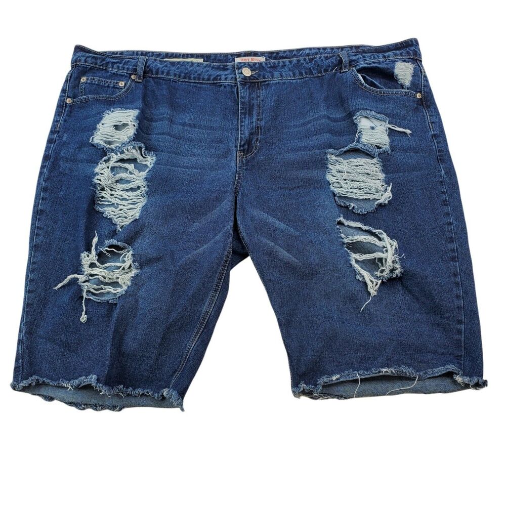 Hot Kiss Womens Size 24 Bermuda Denim Jean Shorts High Rise Distressed Dark Wash